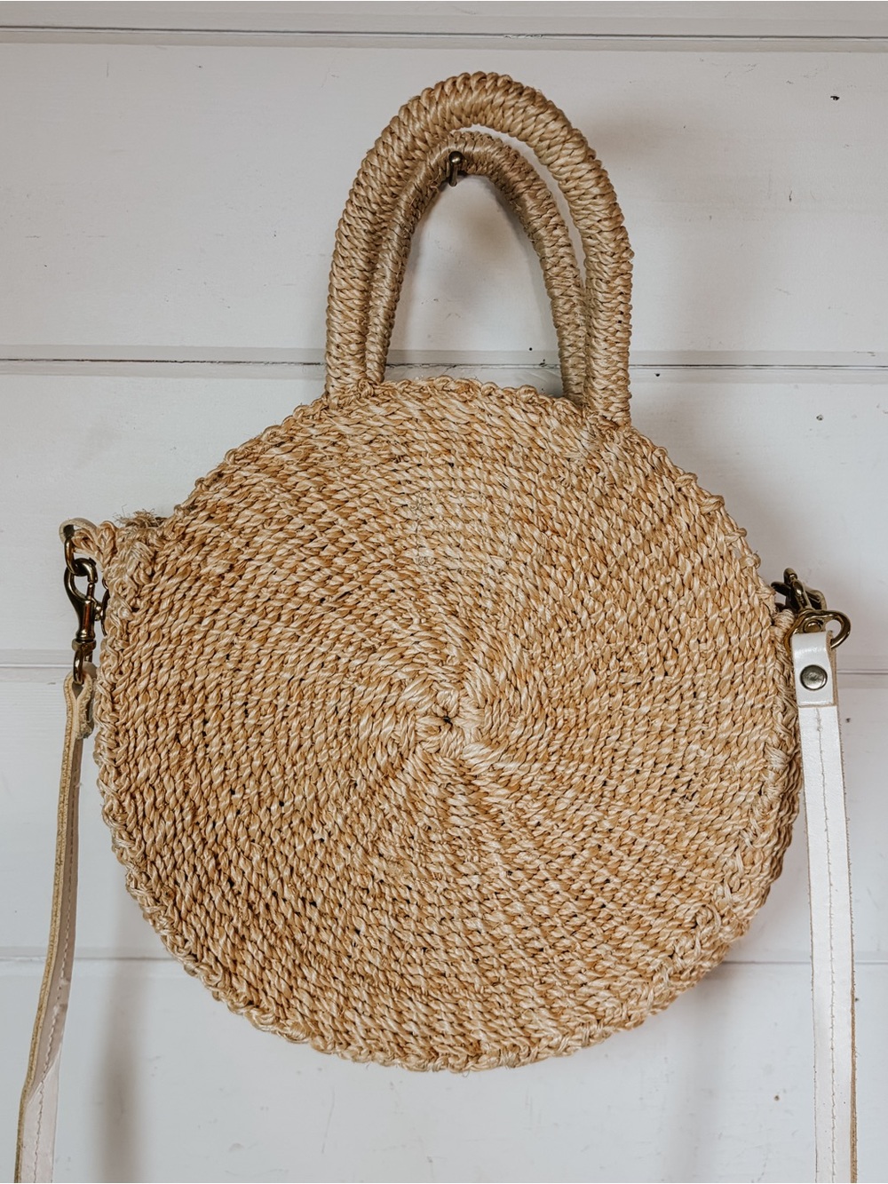 Clare V Woven Raffia Circle Straw Crossbody Purse with Strap